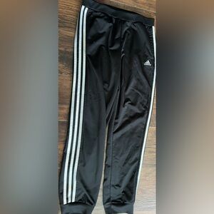 Adidas girls Black Joggers with Gray/silver shiny Stripes